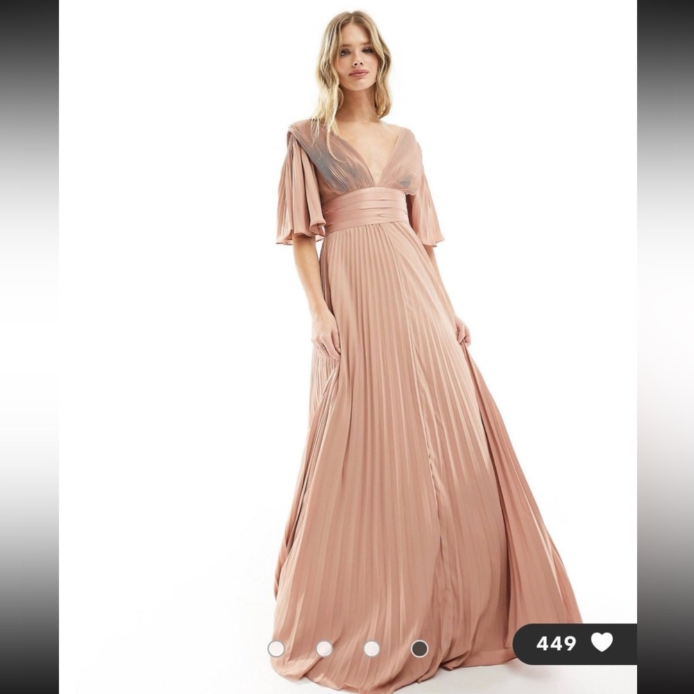 ASOS DESIGN Bridesmaid pleated flutter sleeve maxi dress with satin wrap